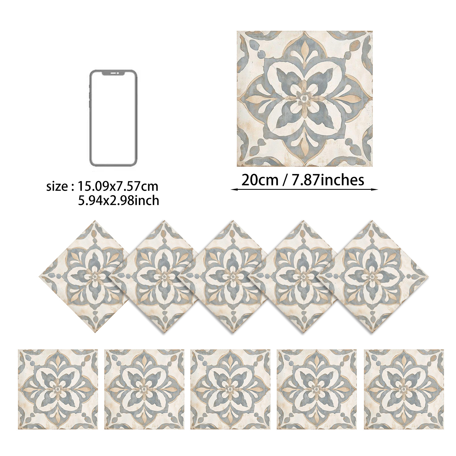 TEMU Lot de 10 (10 pièces) d'autocollants imperméables auto-adhésifs pour carrelage de sol et mur, adaptés , à de bain, feuilles de vinyle PVC