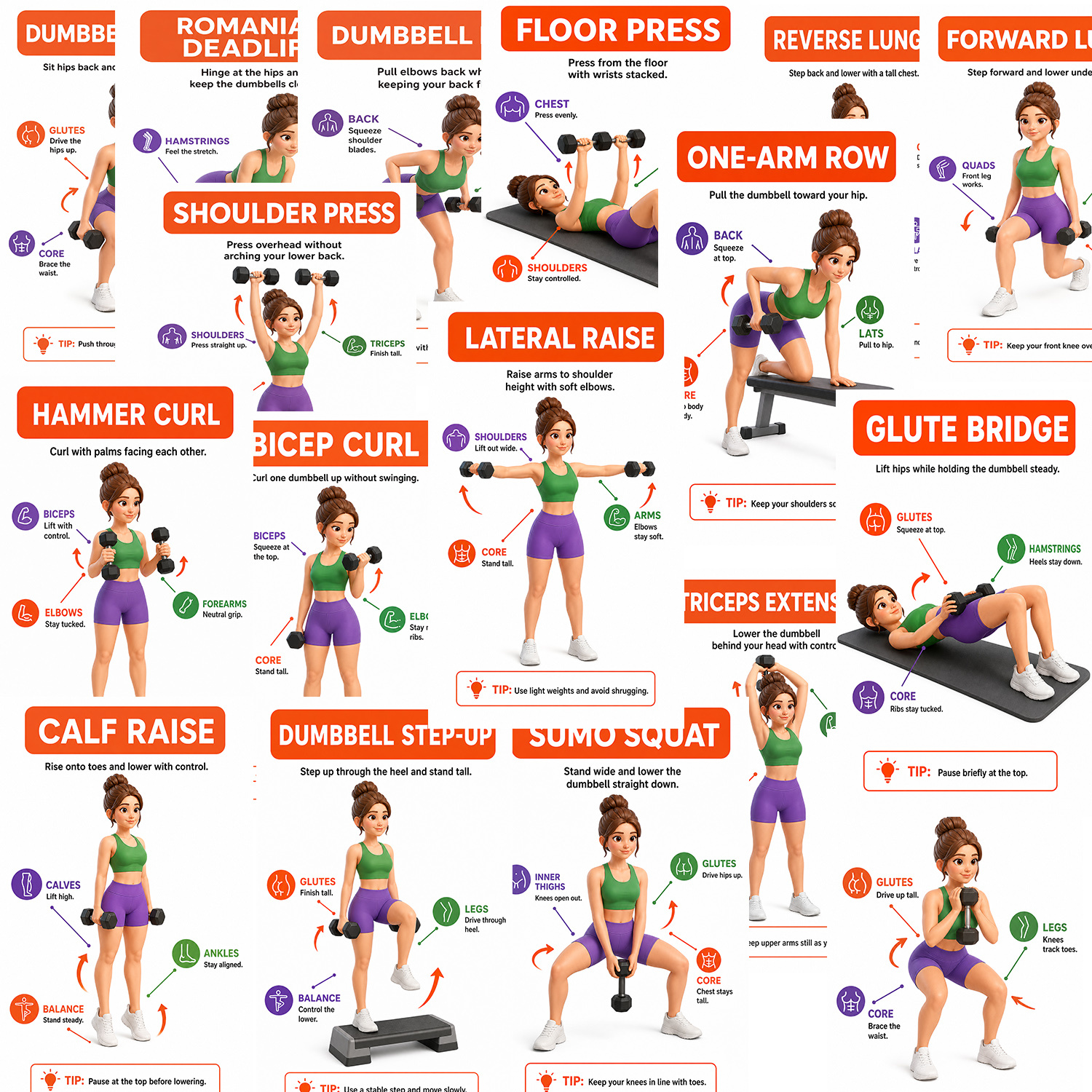 TEMU 20 tarjetas de entrenamiento de mancuernas para el hogar - Juego completo de movimientos para brazos, hombros, pecho, espalda y piernas, ligeras