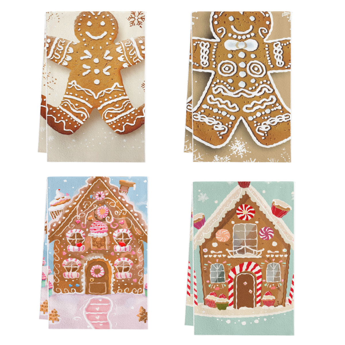 TEMU Christmas Gingerbread Kitchen Towels, Winter Candy Gingerbread House Dish Towels, 4pcs Christmas Kitchen Towels, Gingerbread Hand Towels And