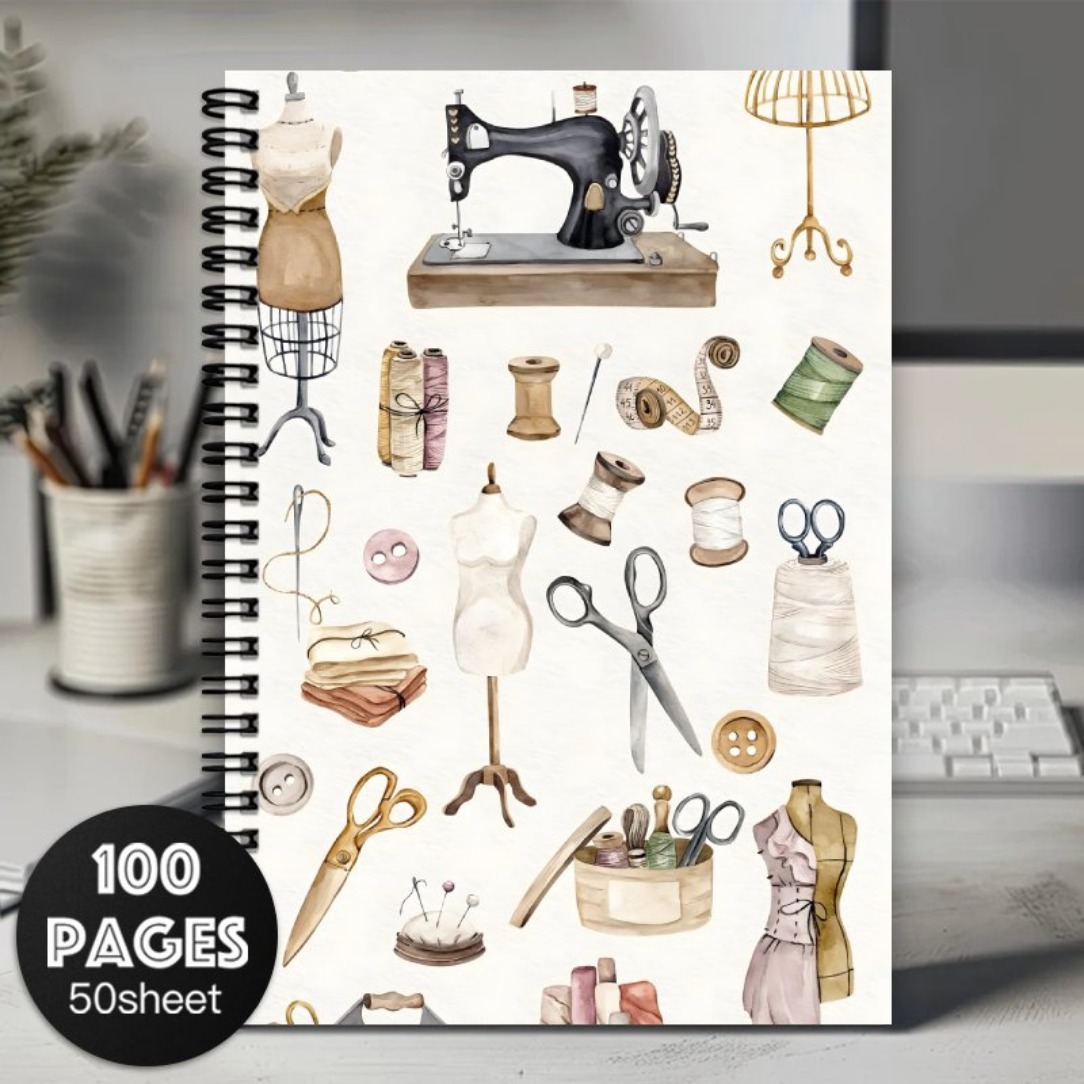 TEMU 1 Cuaderno de tapas con temática de costura y encuadernación en , para , o personal, con páginas interiores rayadas de tamaño A5
