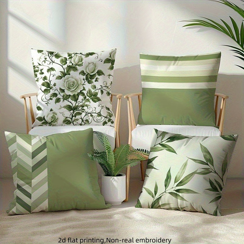 TEMU 4pcs Rose Bamboo Pattern Pillowcases, Single-sided Print, Suitable For Sofa, Living Room, Bedroom, The Best New Year's Gift, No Pillow Insert