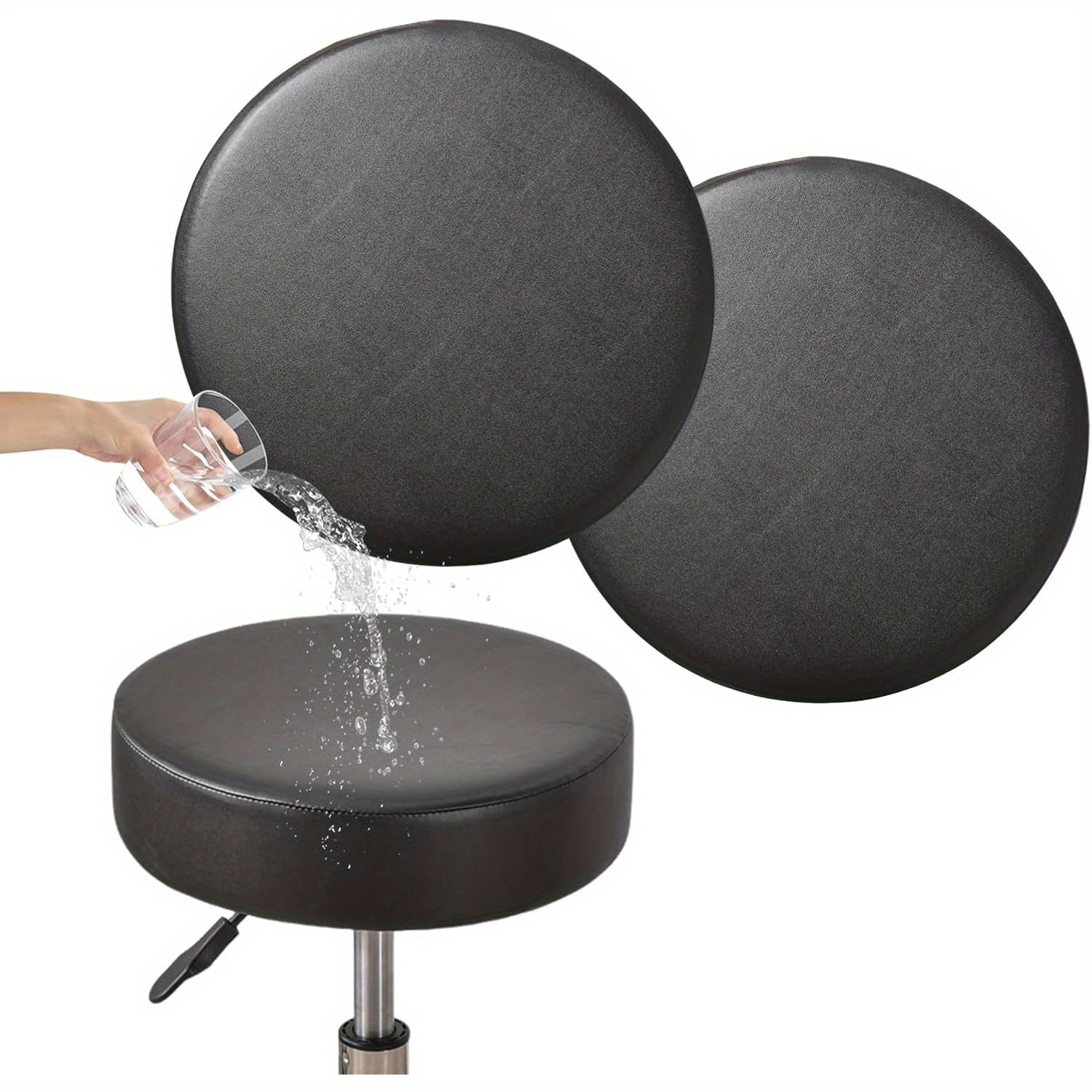 TEMU 2pcs Bar Stool Covers Round Set Of 2, Pu Seat Covers With Elastic Bands, Chair Covers Washable Cushion Slipcover For 12-13.5 Inch Chair Seat