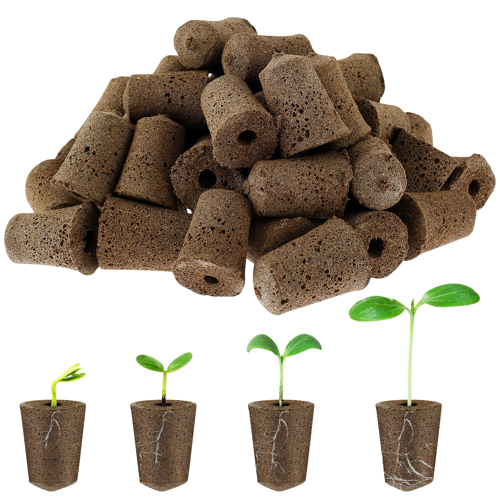 TEMU 50pcs Hydroponic Seed Starter Sponges â High-quality Peat Grow Sponges For Indoor Gardening, Strawberries, Tomatoes, Basil & Flowers,