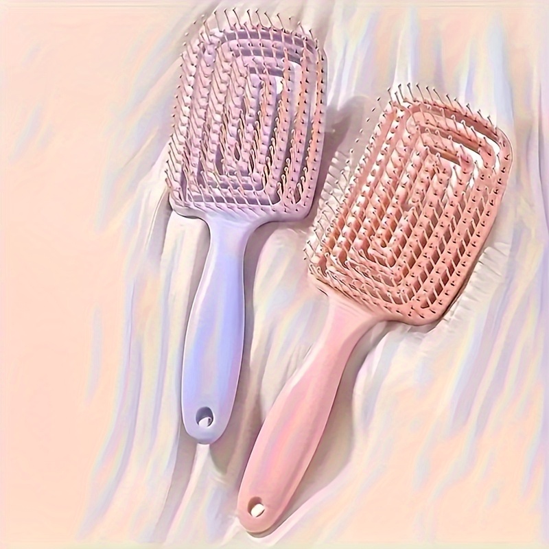 

2pcs Women's Volume Boosting Hairbrush Set, Large Curved Cushioned Ribbed Hollow Styling Brushes, For Long Hair, Normal Hair Type, With No Electricity Needed, For Bathroom Tools & Accessories