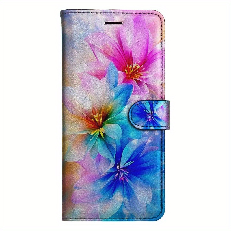 TEMU Phone Case: Flower Magnetic Flip Wallet Case With D Holder Stand For Iphone 5/6/6s/7/8/x/xs/xr/se2 2020/se3 2022/11/12/13/ Plus Pro Max