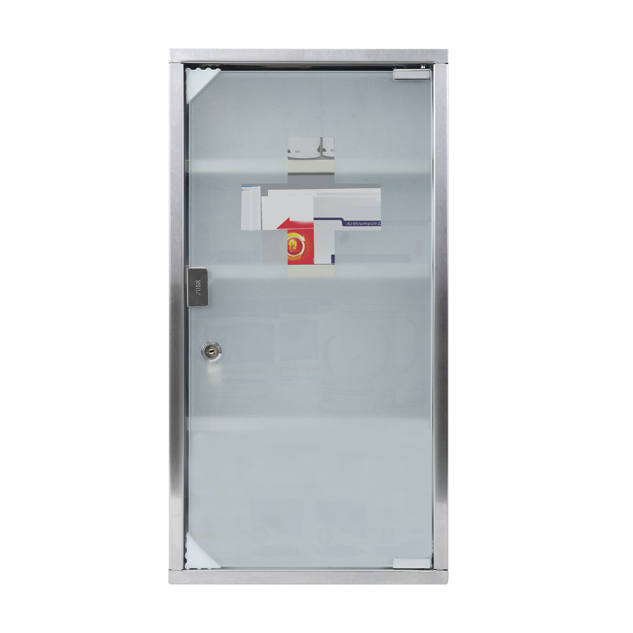 TEMU Medicine Cabinet With Lockable Compartments And Frosted Glass Doors, Suitable For Storing Household Medicines And Ointments