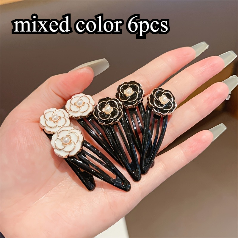 E-shop 6er-Pack Mischung Elegante Temperament Schwarze Kamelien Haarnadel Einfache Pony-Seitenschlussklemme Damen Süße Bb-Clip