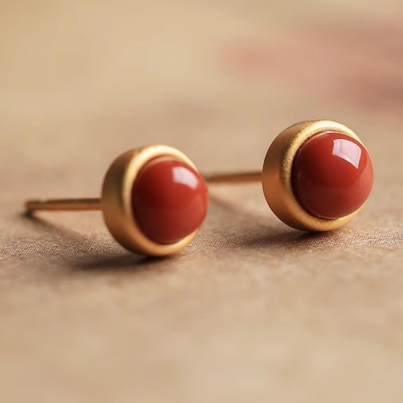 E-shop Exquisite rote runde Ohrstecker im orientalischen Stil, goldene Ohrringe für Damen, , Party, Urlaub, Vintage-Ohrringe, Schmuck