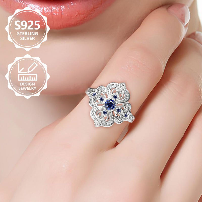 Women's 925 Sterling Silver Classic Ring with Lab-Created Zirconia