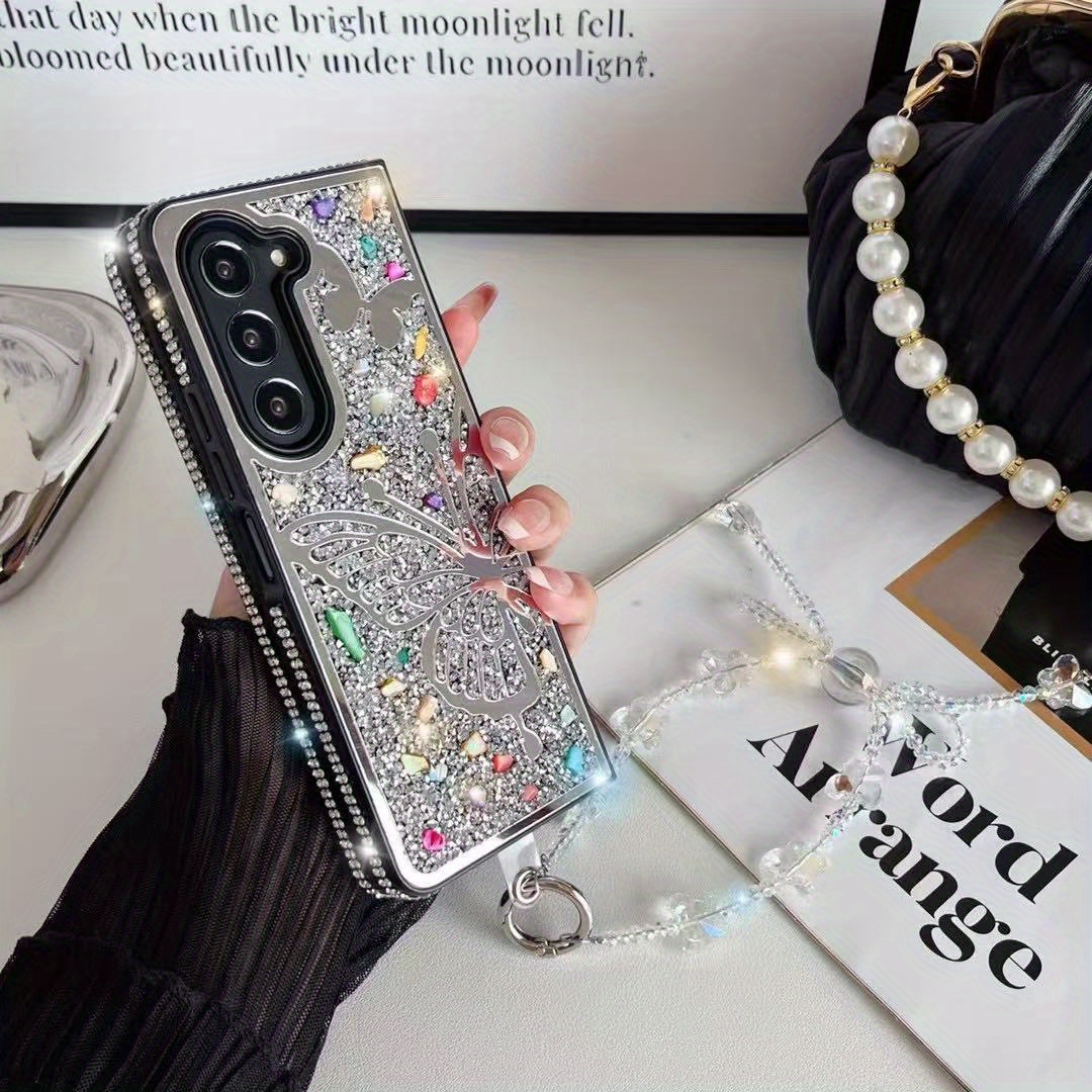 TEMU Phone Case: Luxury Double-folding Colored Gemstone Full-coverage Protective Case Suitable For Z Fold 3, Z Fold 4, Z Fold 5, Z Fold 6