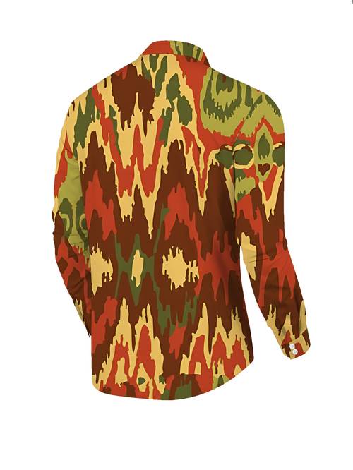 printed design not textured casual mens shirt comfortable and versatile mens long sleeve shirt christmas halloween party top with red green and yellow irregular color block pattern fashionable and trendy
