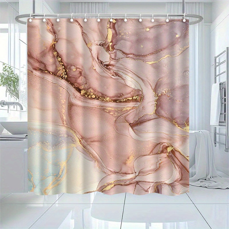 TEMU Jit1pcs Marble Background Pink With Golden Pattern Shower Curtain, High-end Elegant Bathroom Curtain Shower Curtain, Shower Curtain Home