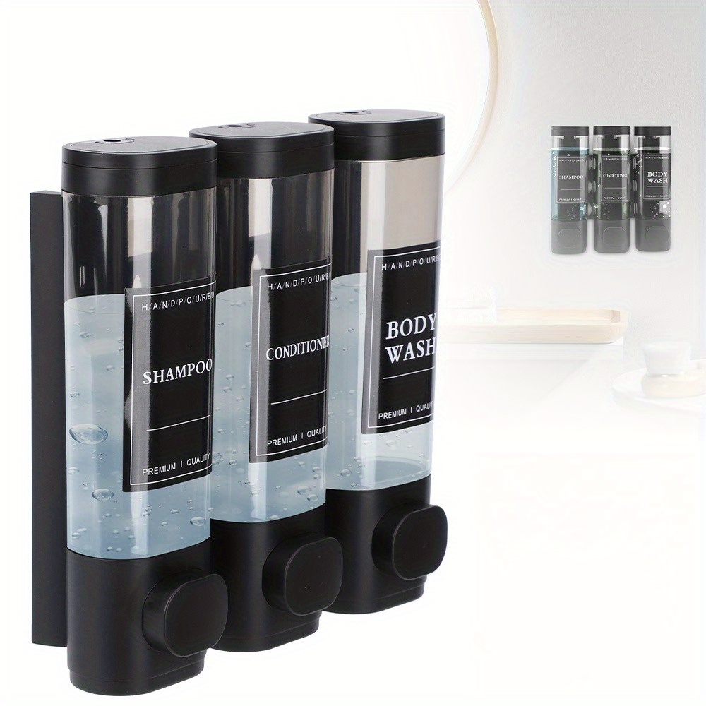 Wall Mounted Soap Dispenser, Shower Gel Dispenser, Triple Shampoo And Conditioner Dispenser No Drilling Abs For Bathroom 300ml*3
