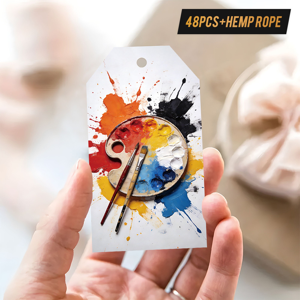 TEMU 48 etichette regalo con spago | Con design realistico a palette d' e di pittura, ideali per confezioni regalo, artistici, decorazioni ,