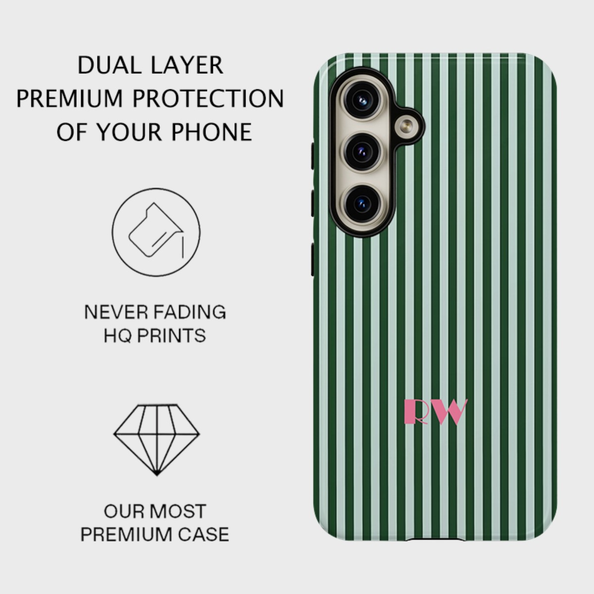 TEMU Phone Case - Diy Personalization Customized Phone Case, Features Green Stripe, Glossy End, Dual Layered Hard Case, Gifts, For For Galaxy
