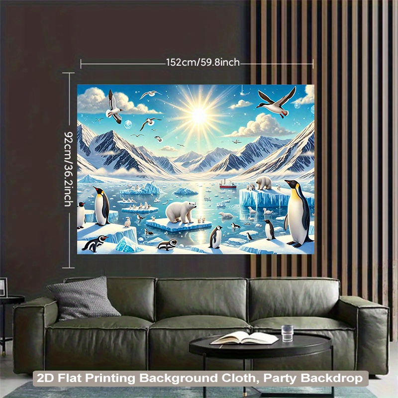 TEMU 2D Plat - 2D Plat - 1 stuk 2D Achtergrondstof met een Boeiend Antarctisch Natuurbeeld, Gemaakt van Levendige Stof, Geschikt voor Wanddecoraties