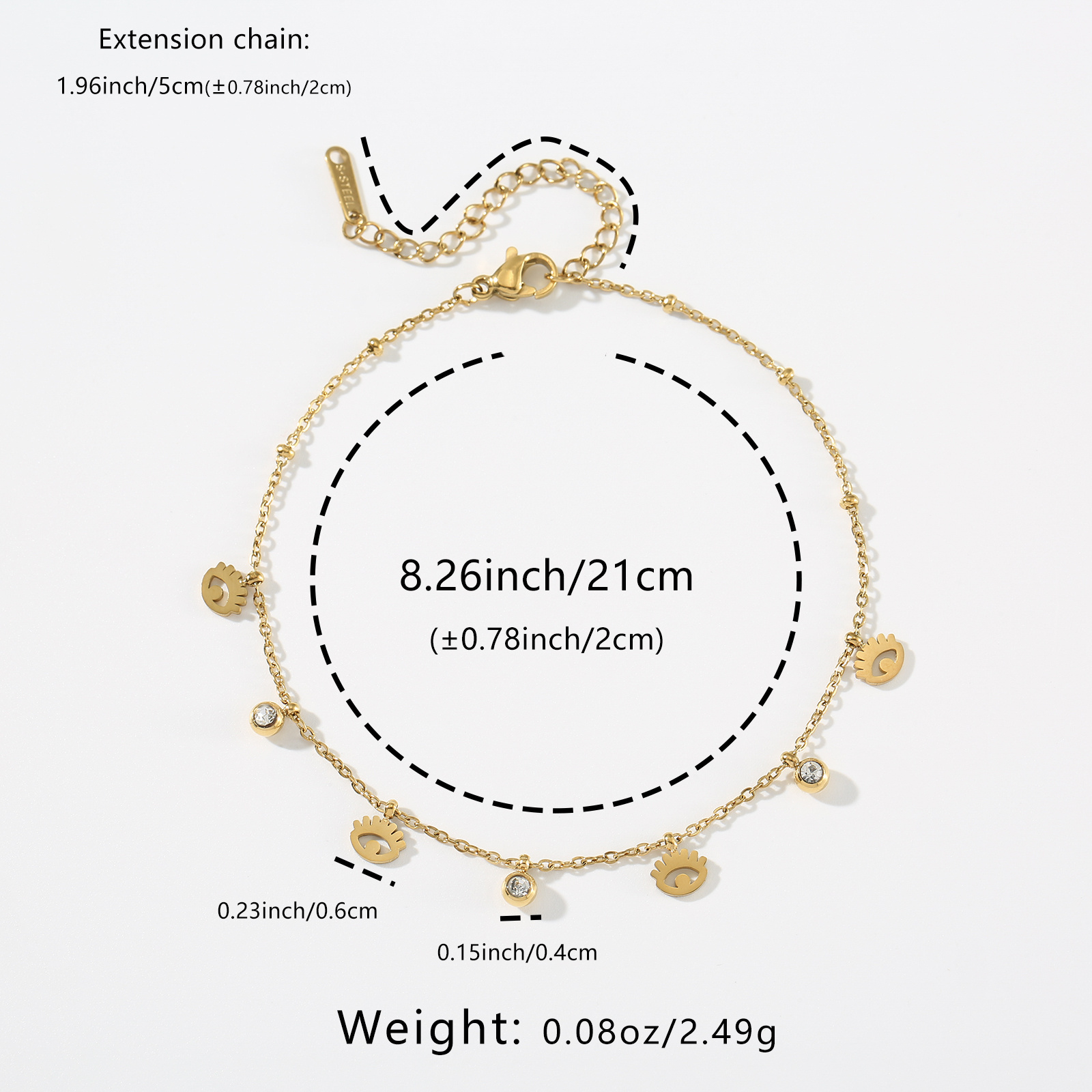 Image of Anklet For Women Featuring Golden And Silvery Zirconia Eyes, Made Of 304l Stainless Steel, Perfect For Beach And As A Valentine's Day Present