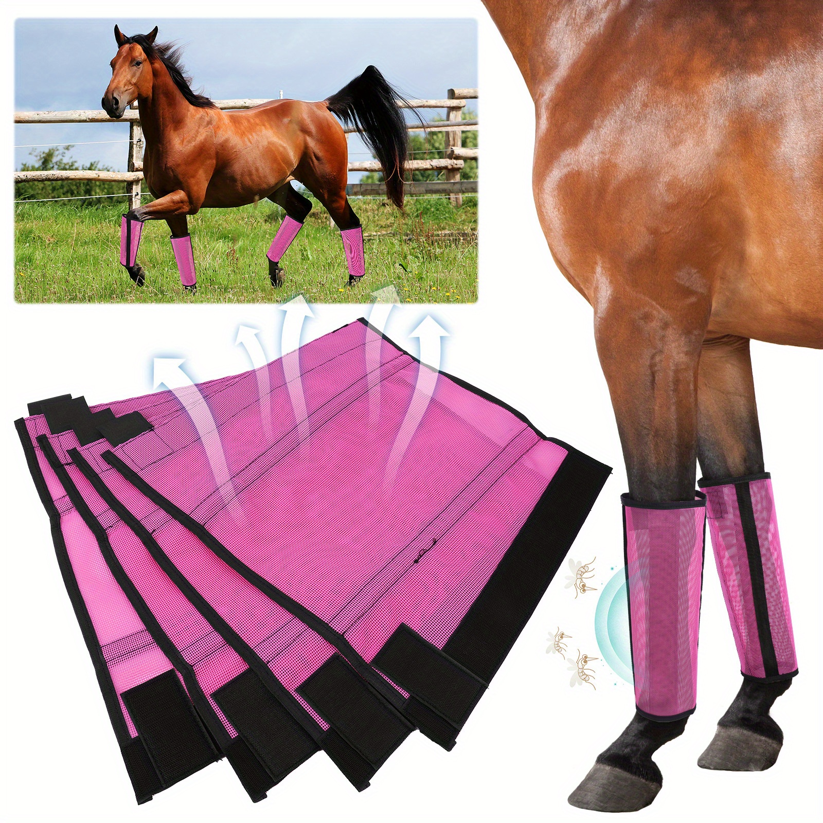 Guêtres Anti-mouches Respirantes Pour Cheval – Lot De 4 – Filet Maillé
