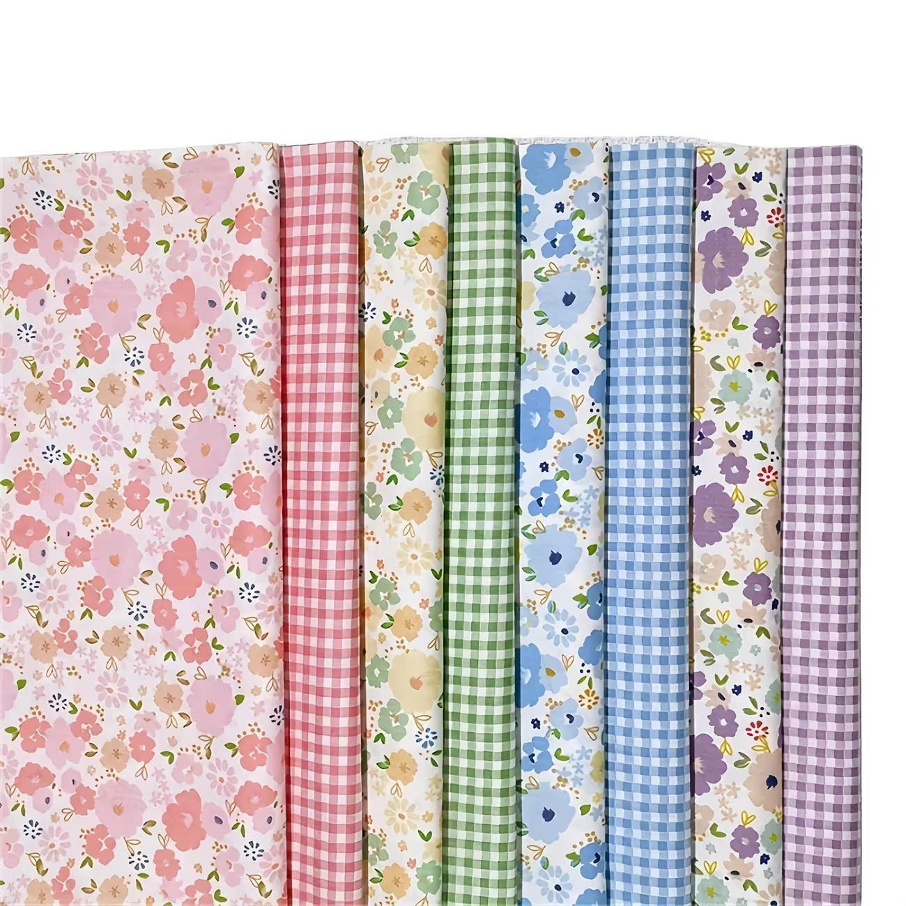 TEMU Lot de 8 pièces de tissu prédécoupé à motif floral et à carreaux, tissu patchwork en polyester de 40*50 cm pour la couture, les sacs , les