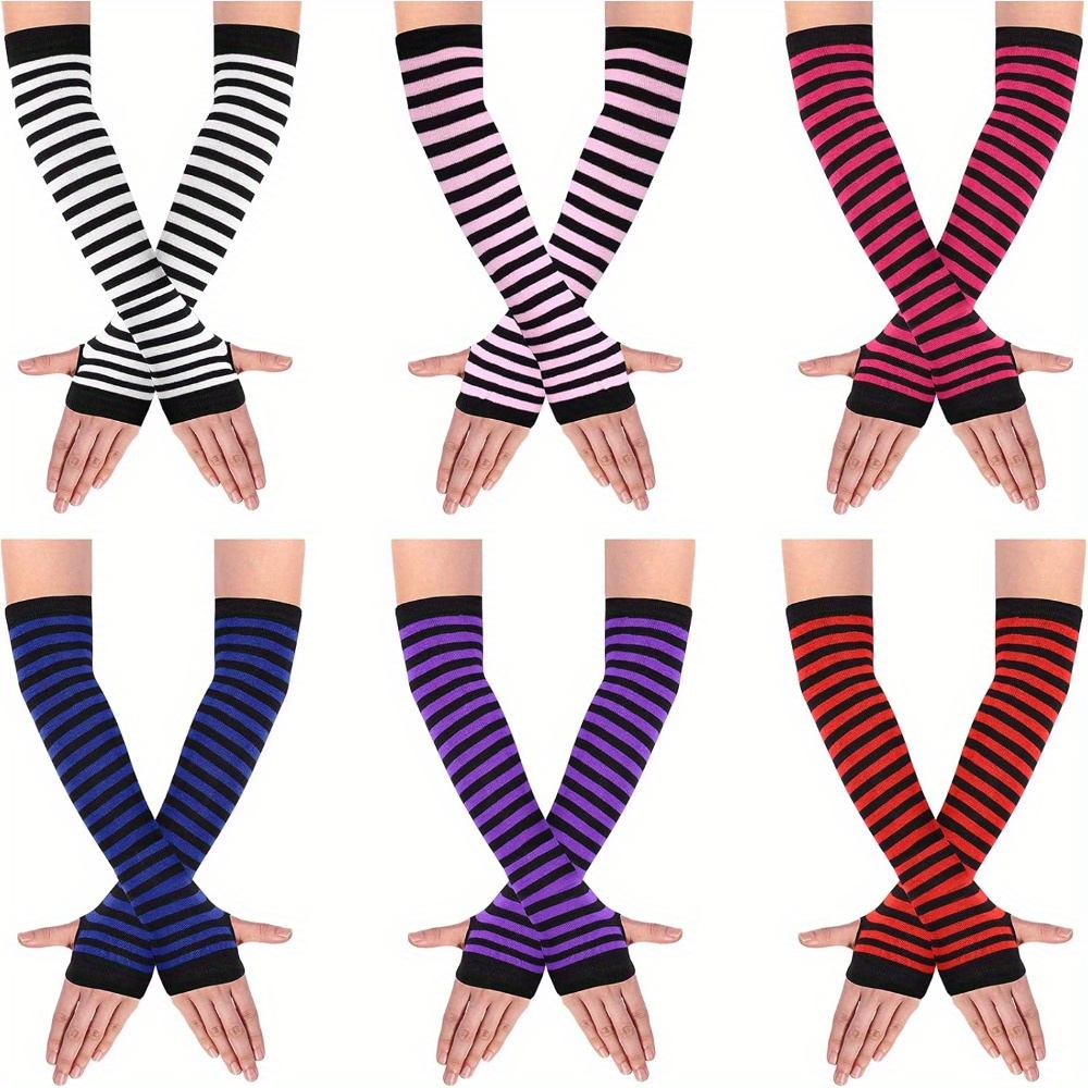 TEMU 6pcs Women's Striped Fingerless Gloves - Arm , For Fall &