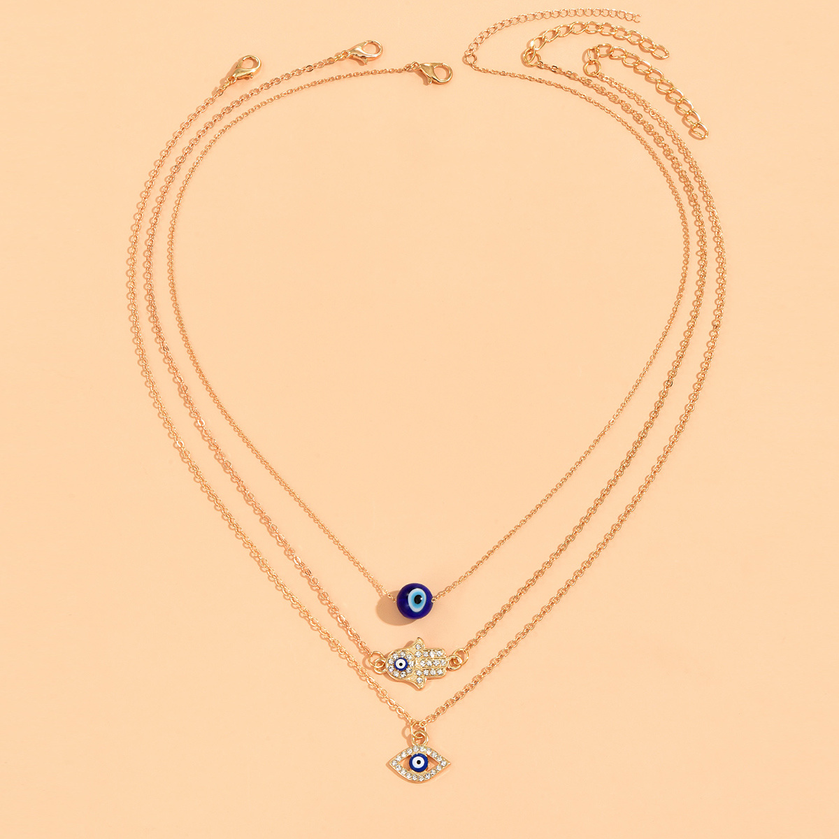 3pc Women's Bohemian Evil Eye Pendant Necklace Set