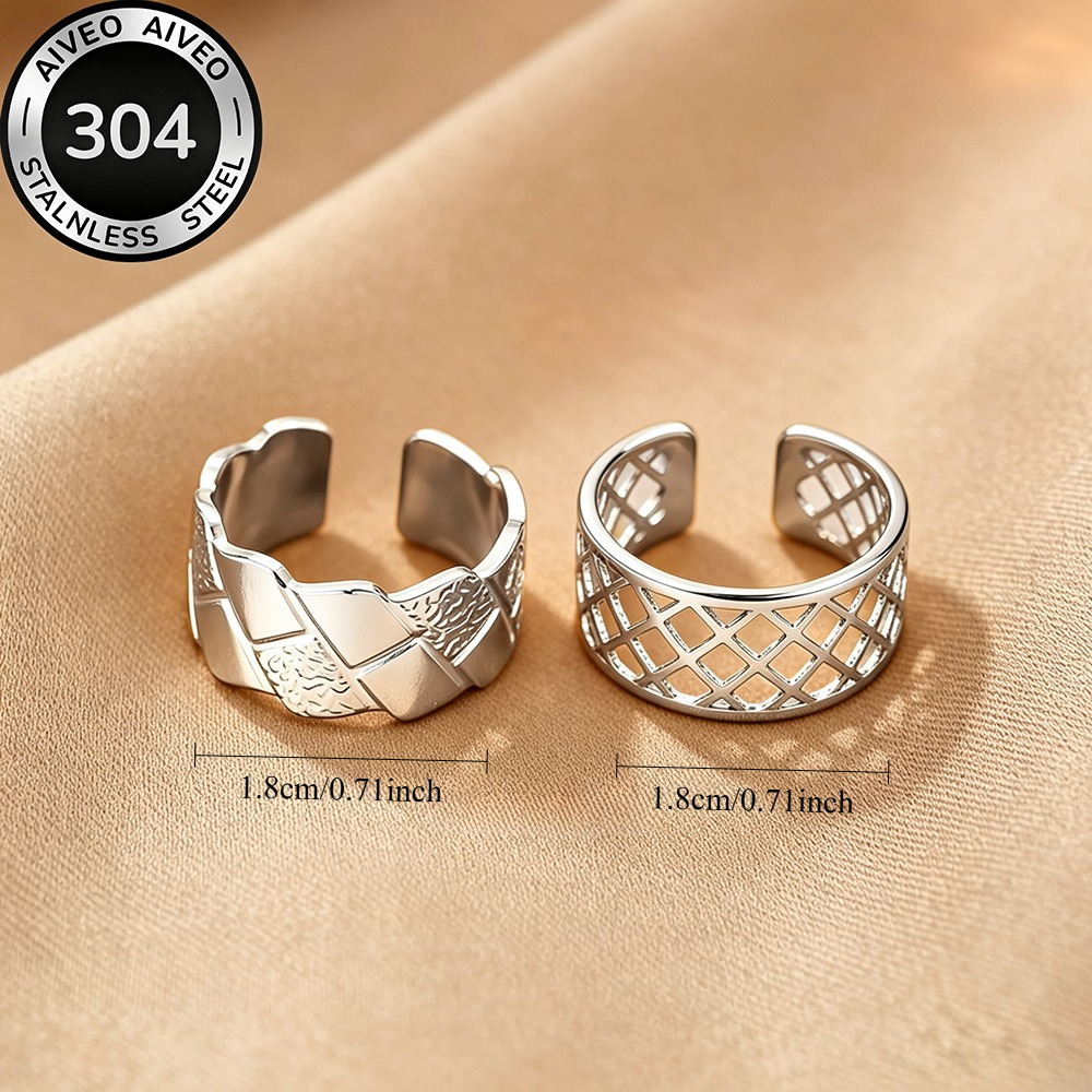 2pc Golden Stackable Open Ring Set, Stainless Steel