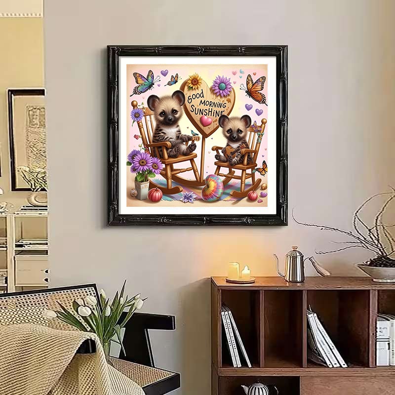 Beginner Printed Cross Stitch Kit, Cute Hyena Cub Good Morning Sunshine
