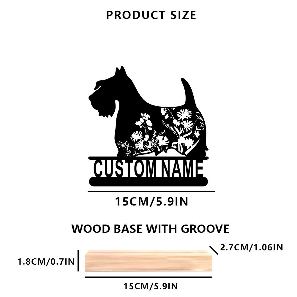 TEMU [collectible Figurines] 1pc Custom Scottish Terrier Metal Decor With Wooden Base Personalized Dog Name Sign Office Gift For Dog Lovers Stylish