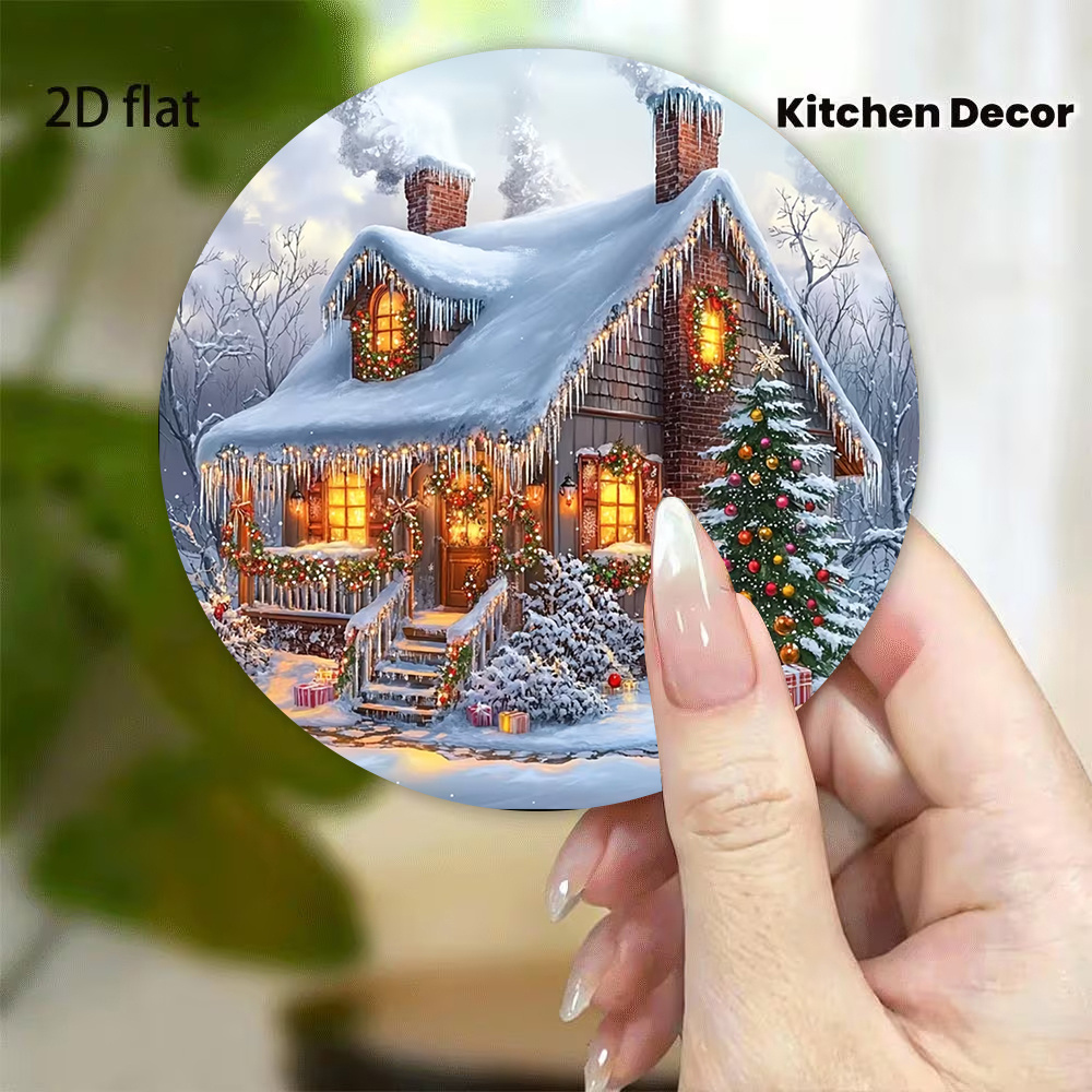 TEMU Christmas House Acrylic Refrigerator Magnet Winter Snow Scene Magnetic Sticker Home Decor Magnet Holiday Gift Kitchen Fridge Decoration Cartoon