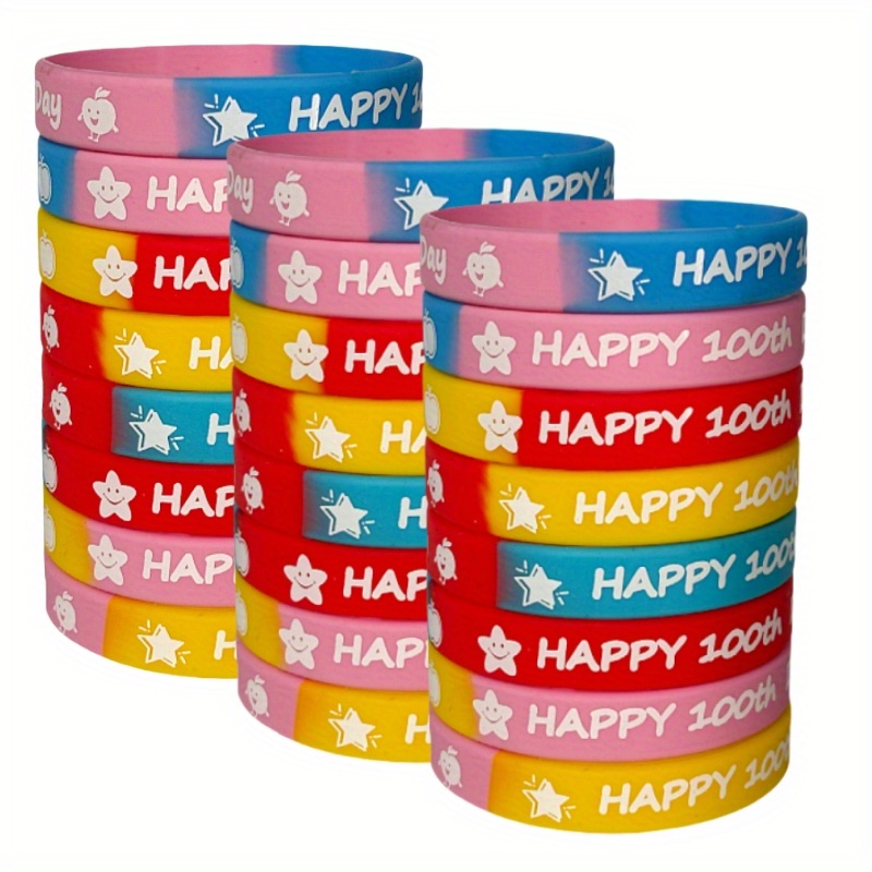 

24-pack Silicone Wristbands - Days Celebration Bracelets, No Electricity Needed, Featherless, Classroom Party Favors, Student , School Gifts