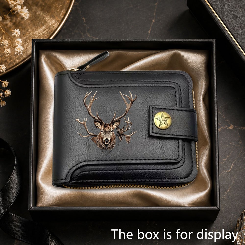 TEMU 1 pièce Nouveau Portefeuille d'Affaires pour Homme à Motif Tête de Cerf, Porte-Cartes de Crédit Grande Capacité à Fermeture Éclair, Organisateur