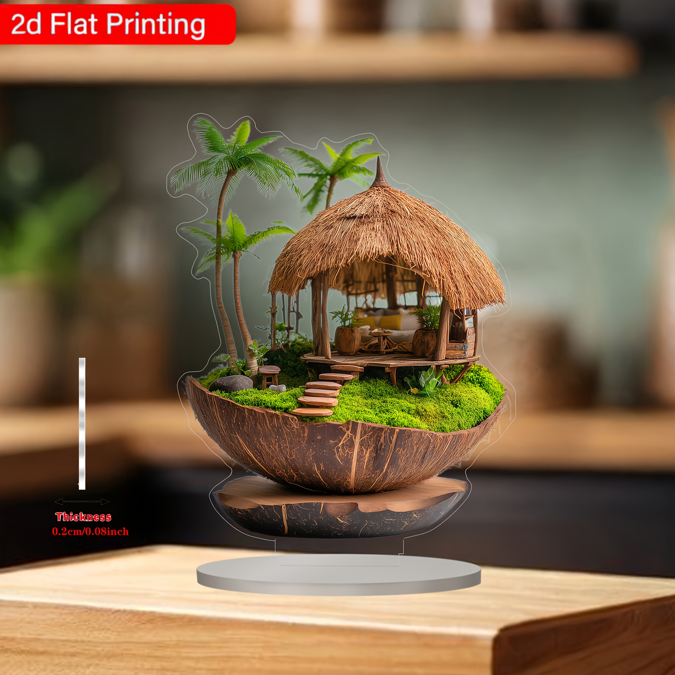 TEMU 2d Flat - A Gift Suitable For All , Featuring A 2d Printed Bohemian Tropical Acrylic Artwork With A Wooden Base – A Handcrafted Design Of A ,
