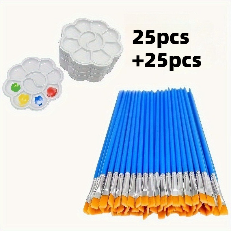 TEMU 25-brush Set With 25 Mini Palettes, Featuring Pointed And Flat-tip Brushes. Ideal For Artists, Suitable For Art, Watercolor, And Acrylic Paint