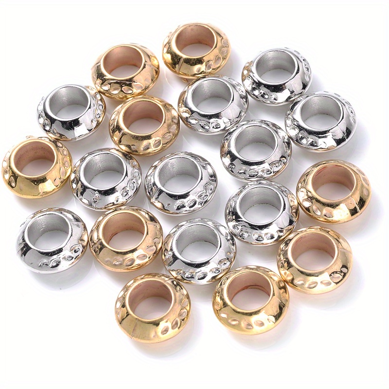 TEMU Set da 50 pezzi di perline CCB in plastica da 11 mm con foro grande, perline distanziali sfuse ovali piatte dorate e argentate per lavori di