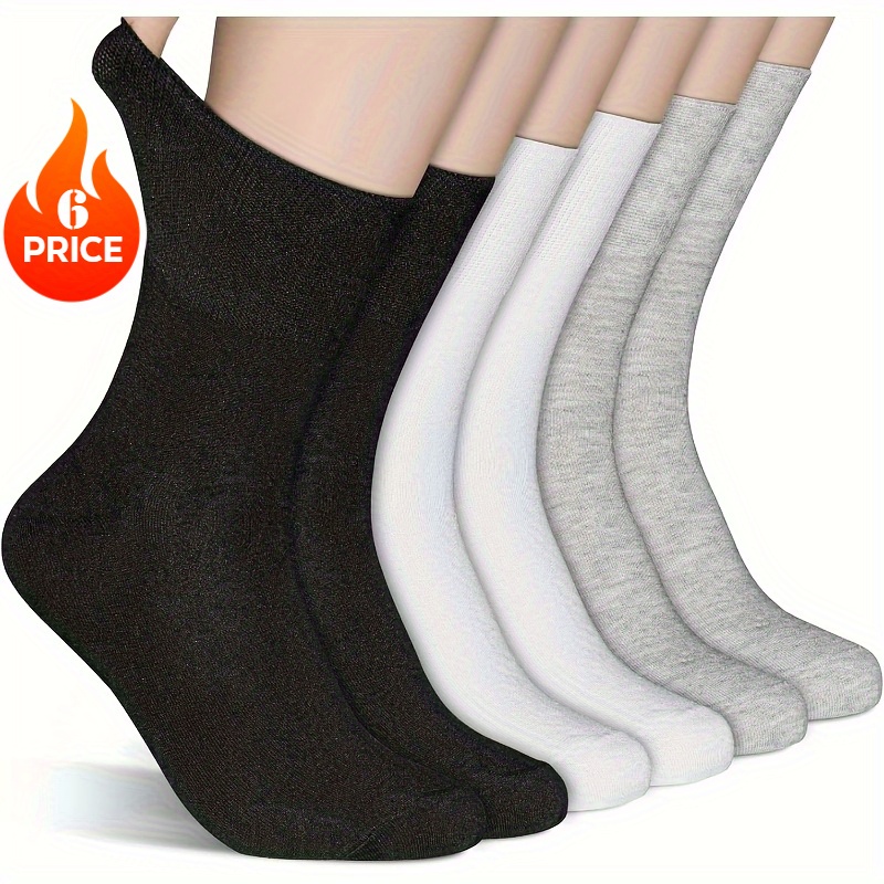 TEMU 6 Pairs Of Loose-fit Socks For , No-chafing, Extra Wide And Extra Long Men's Mid-calf Socks For Spring And Autumn