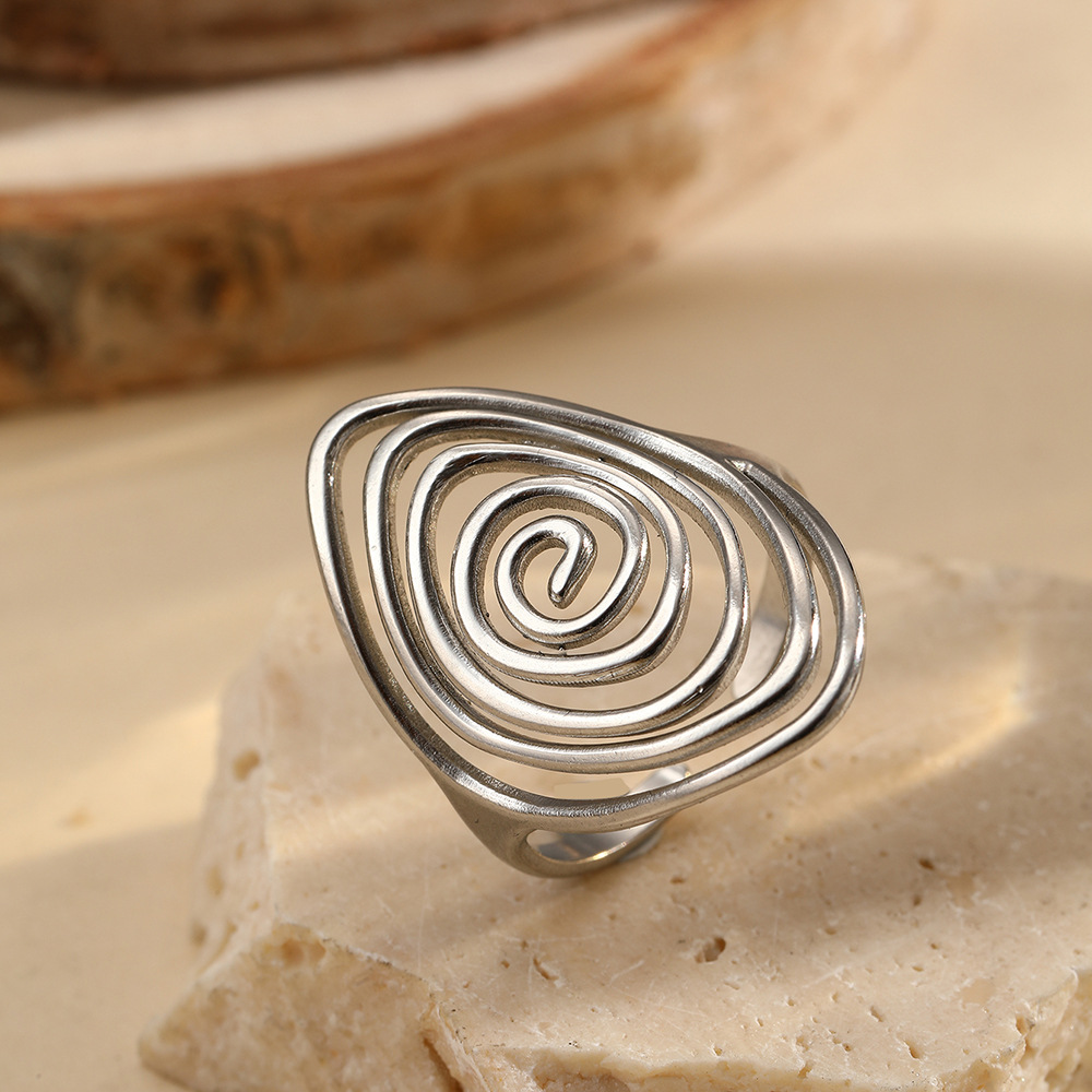 Image of Vortex Design Stainless Steel , Hollow-out , Material , Fashion- Daily Wear For Trendsetters, Artistic Statement Ring.
