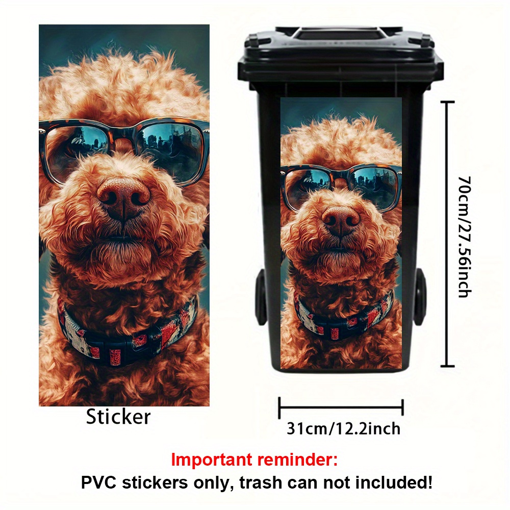 Image of 1pc, Teddy Puppy Digital Painting Theme With Glasses, Trash Can Sticker, Decorative Self-adhesive Pvc Sticker, Outdoor Waterproof, Suitable For Trash Cans, Walls, Kitchen Decor