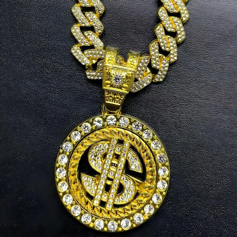 Rotating Pendant Necklace with USD Currency & Cuban Chain