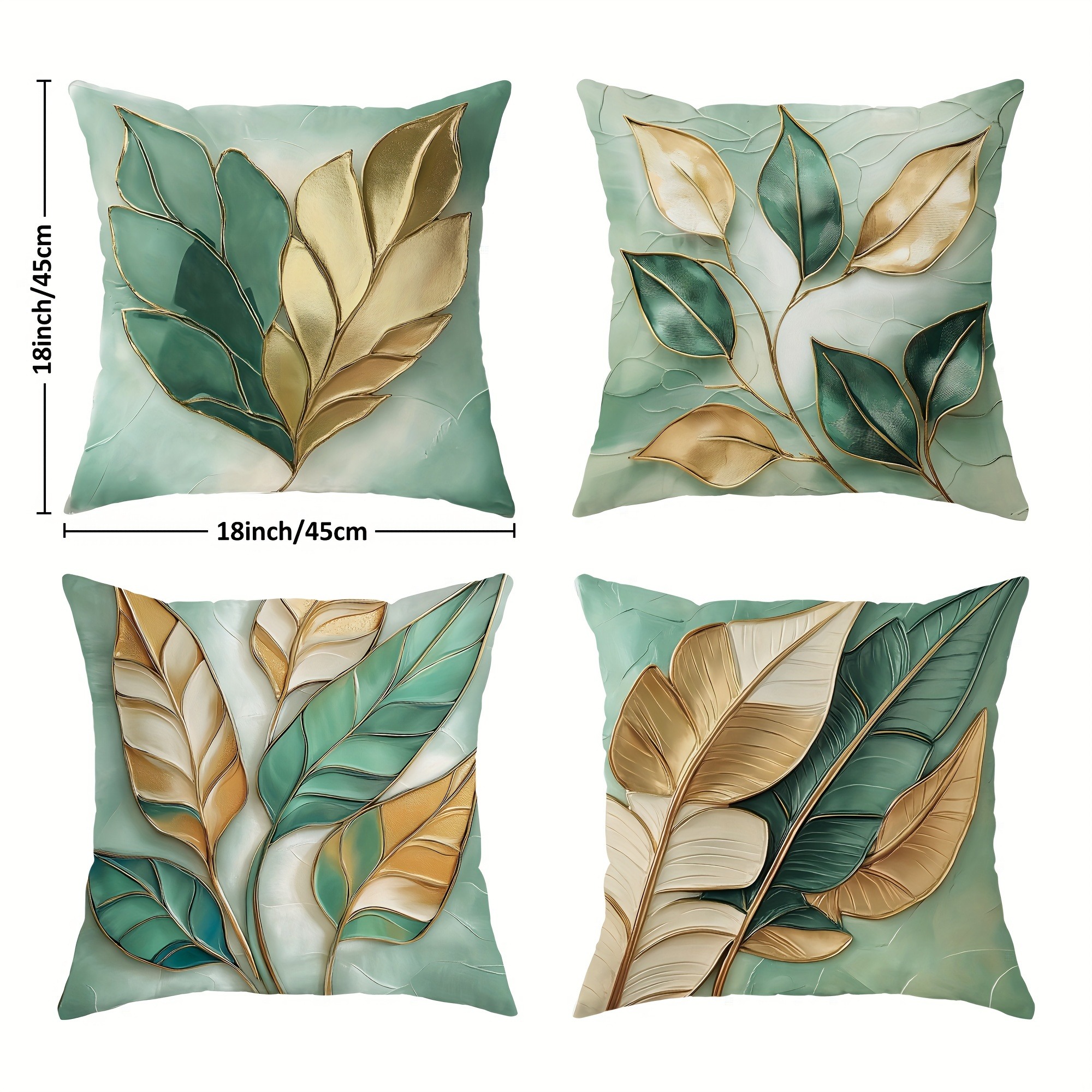 4pcs sage green and golden   design pillow covers soft polyester double sided print zippered machine washable ideal for living room or bedroom decor no insert included decorative pillows Product details 2