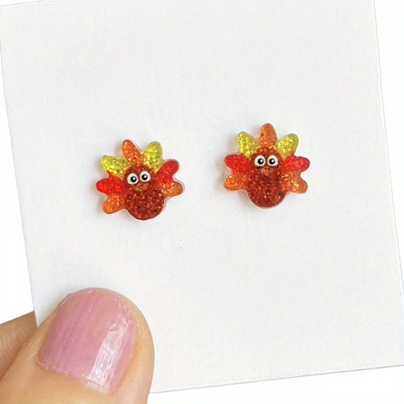 TEMU Stylish Thanksgiving Turkey Pumpkin Text Autumn Element Shiny Earrings