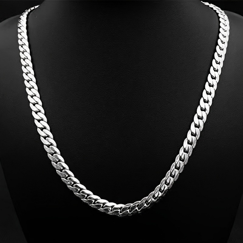 Men' 925 Silver Plated 925 Flat Chain Necklace, Stylish And Durable Accessory