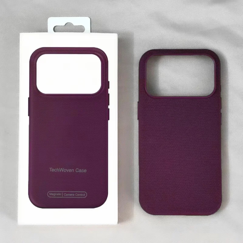 TEMU Phone Case - With Box Burgundy Fabric Woven Magnetic Phone Case For 18 Promax 17 Pro, Compatible Magnetic Wireless Charging Protective Cover