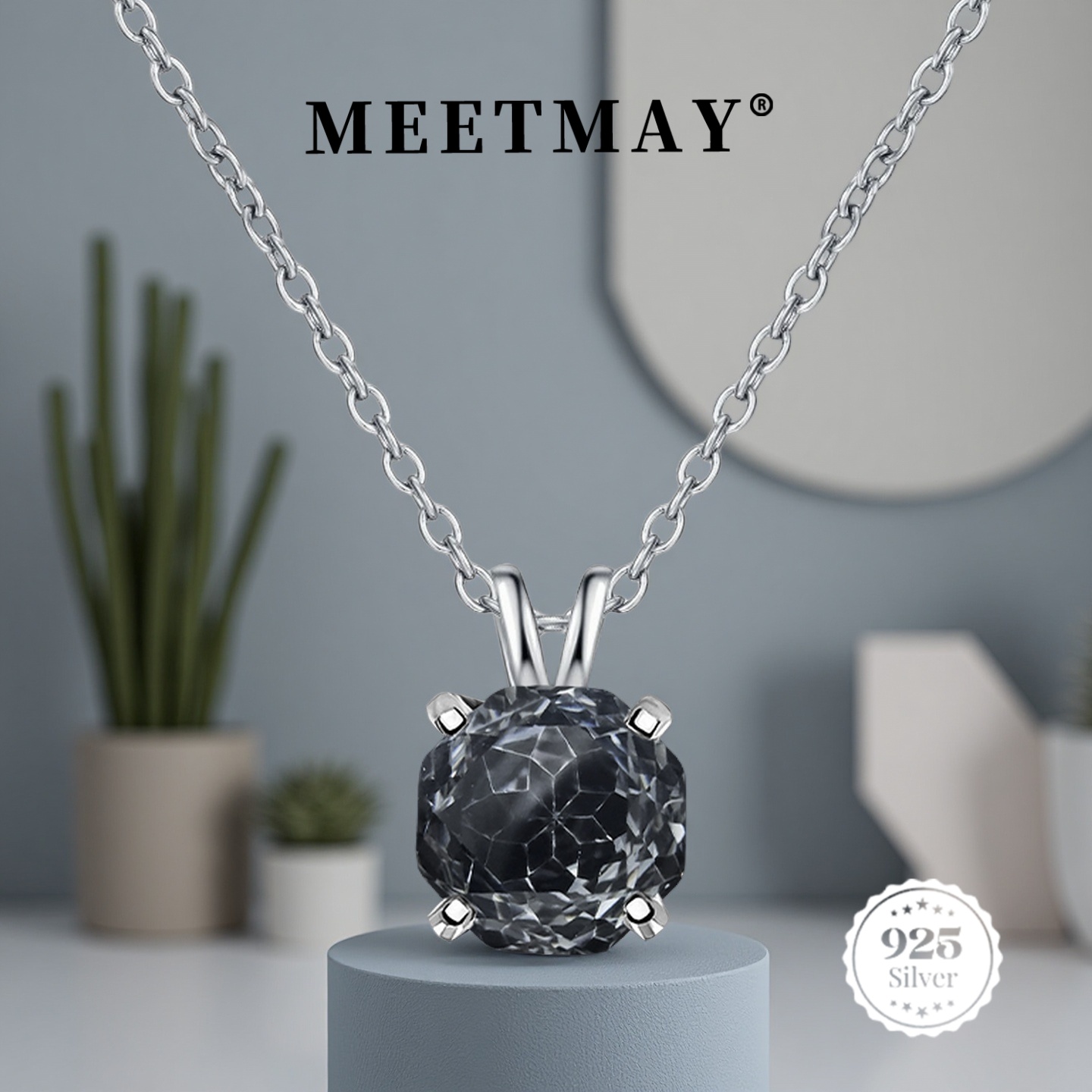 Synthetic Zircon Pendant Necklace — S925 Silver 18K Plated