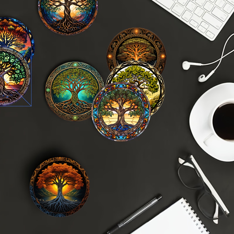 TEMU 8pcs Set Of Tree Of Life Coasters, Heat-resistant Coasters, Anti-scald Table Mats, Plate Coasters, Beverage Coasters, Non-slip Table Mats
