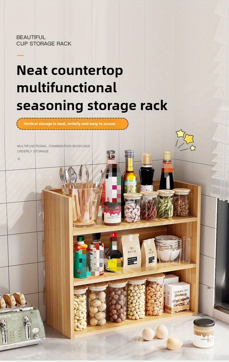 multi tier wooden spice rack organizer for kitchen countertop space saving storage solution for seasonings oils and vinegar spice rack for kitchen details 1