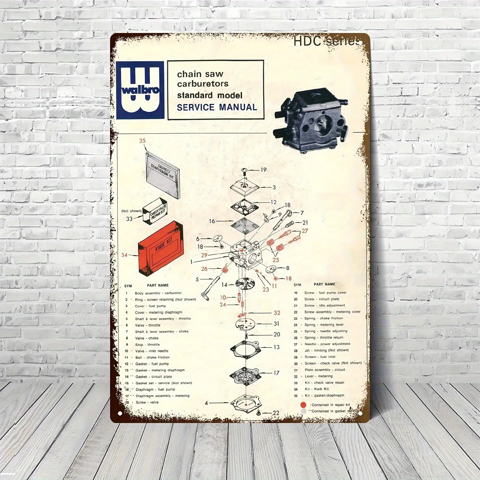 TEMU Panneau Décoratif [Détente à ] Vintage pour Manuel de Service du Carburateur de Tronçonneuse Série HDC - Panneau en Métal 20,32x30,48cm