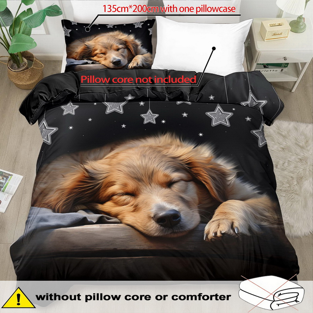 E-shop Hunde-Tagesdecken-Set - 2/3-teilig, Weiche, bequeme, atmungsaktive Bettwäsche mit Hunde-Motiv, Bettbezug-Set mit Hunde-Druck, 100% Polyester,