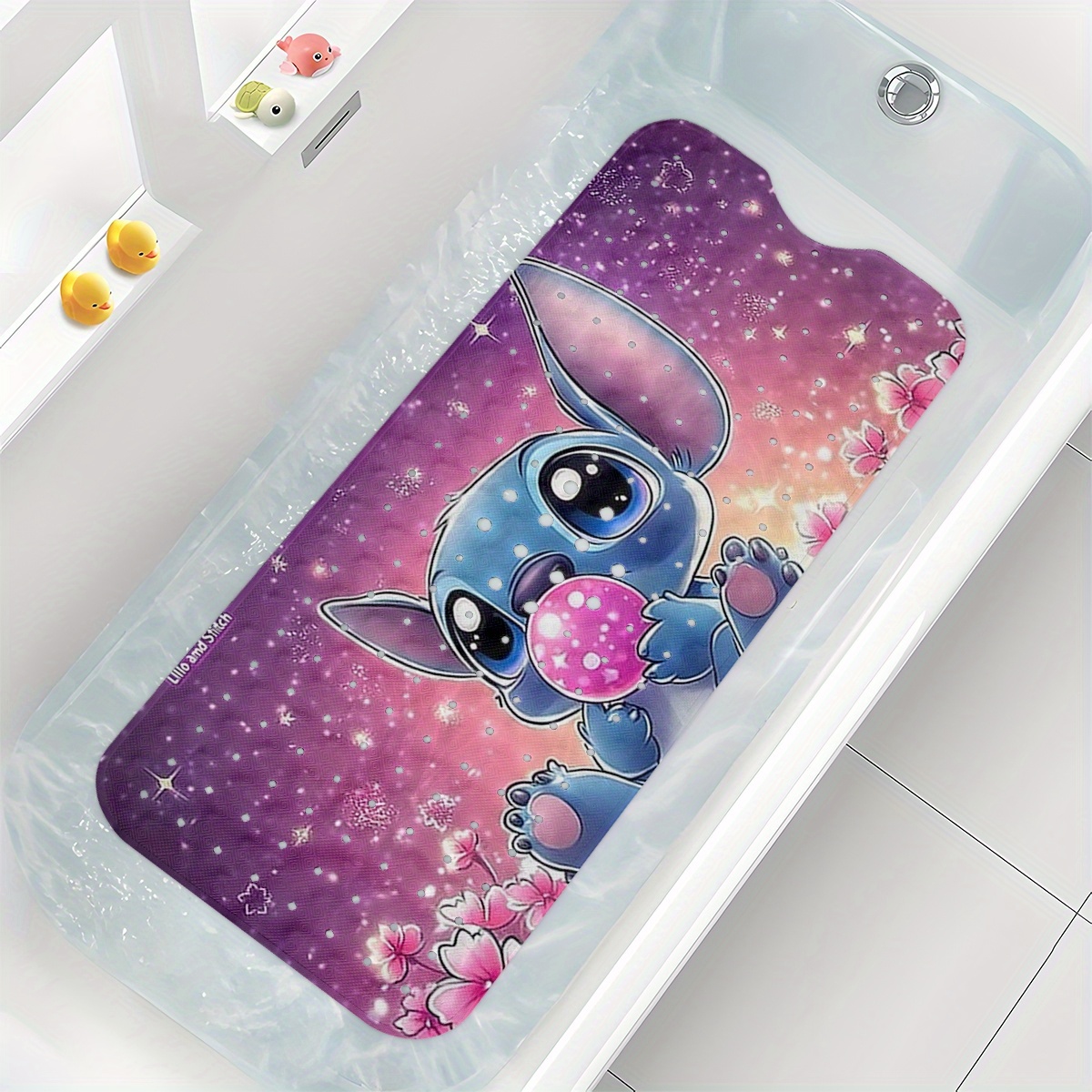   pink   background stars heart cartoon style bathtub mat non slip pvc water absorbent soft bath mats for bathroom 15 7x39 3 inches machine washable Product details 0