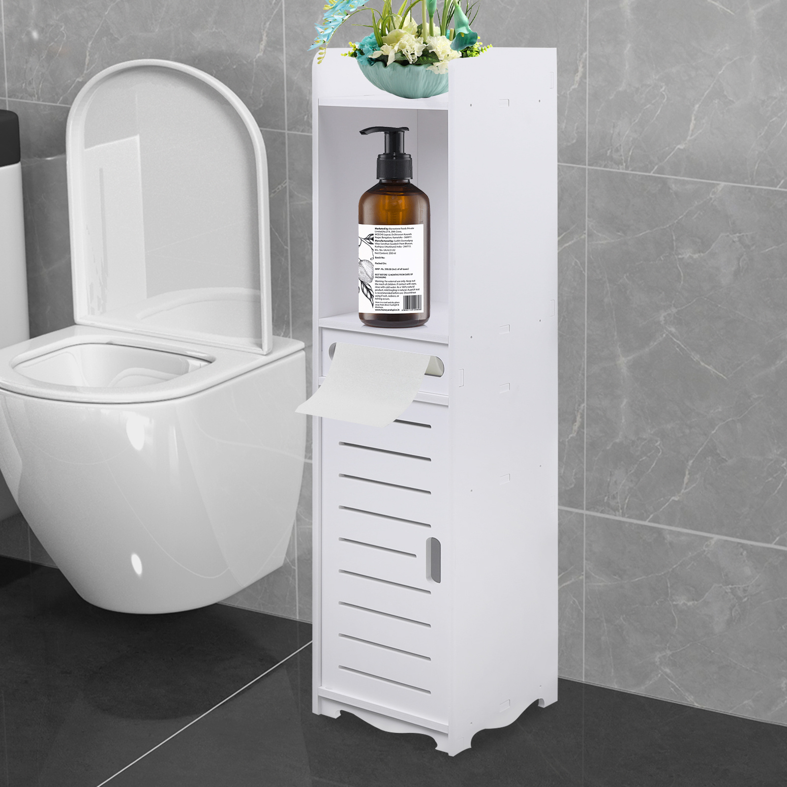 TEMU Modern White Multi-tier Toilet Side Cabinet - Freestanding Bathroom Storage Organizer For Tissues, Shampoos & Creams (7.87x7.87x31.5in) - Sleek