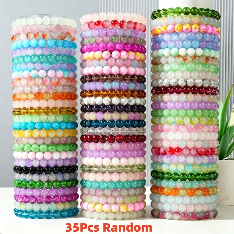 35pcs Random Bohemian Glass Bead Bracelets - Stretchable And Stackable Design, Versatile For Everyday Use And , Ideal Holiday Present For